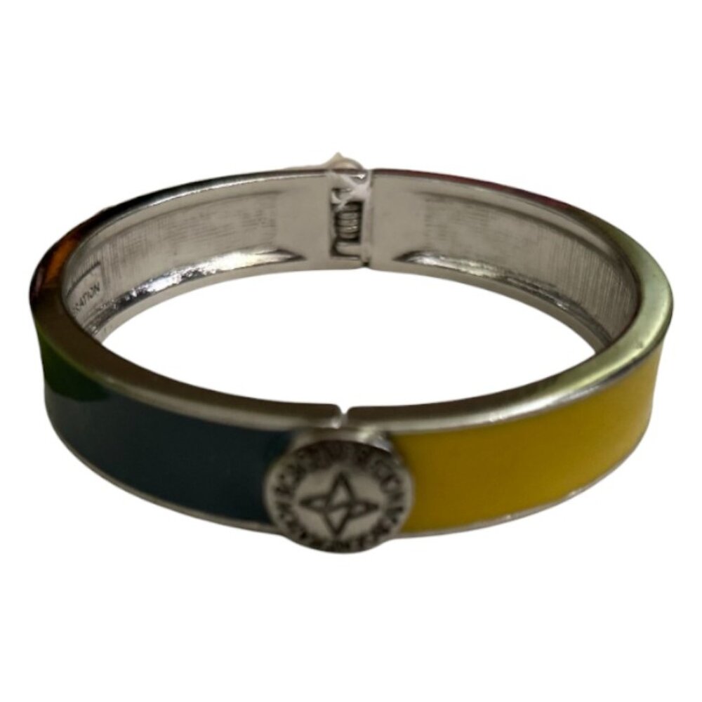 BCBG BCBGENERATION Y2K COLOR BLOCK BANGLE YELLOW & GRAY HINGE BRACELET NWT